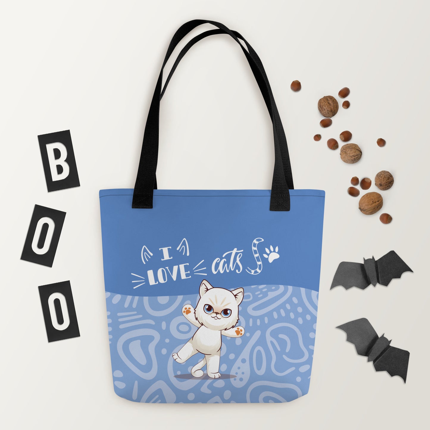 I Love Cats Blue Tote Bag