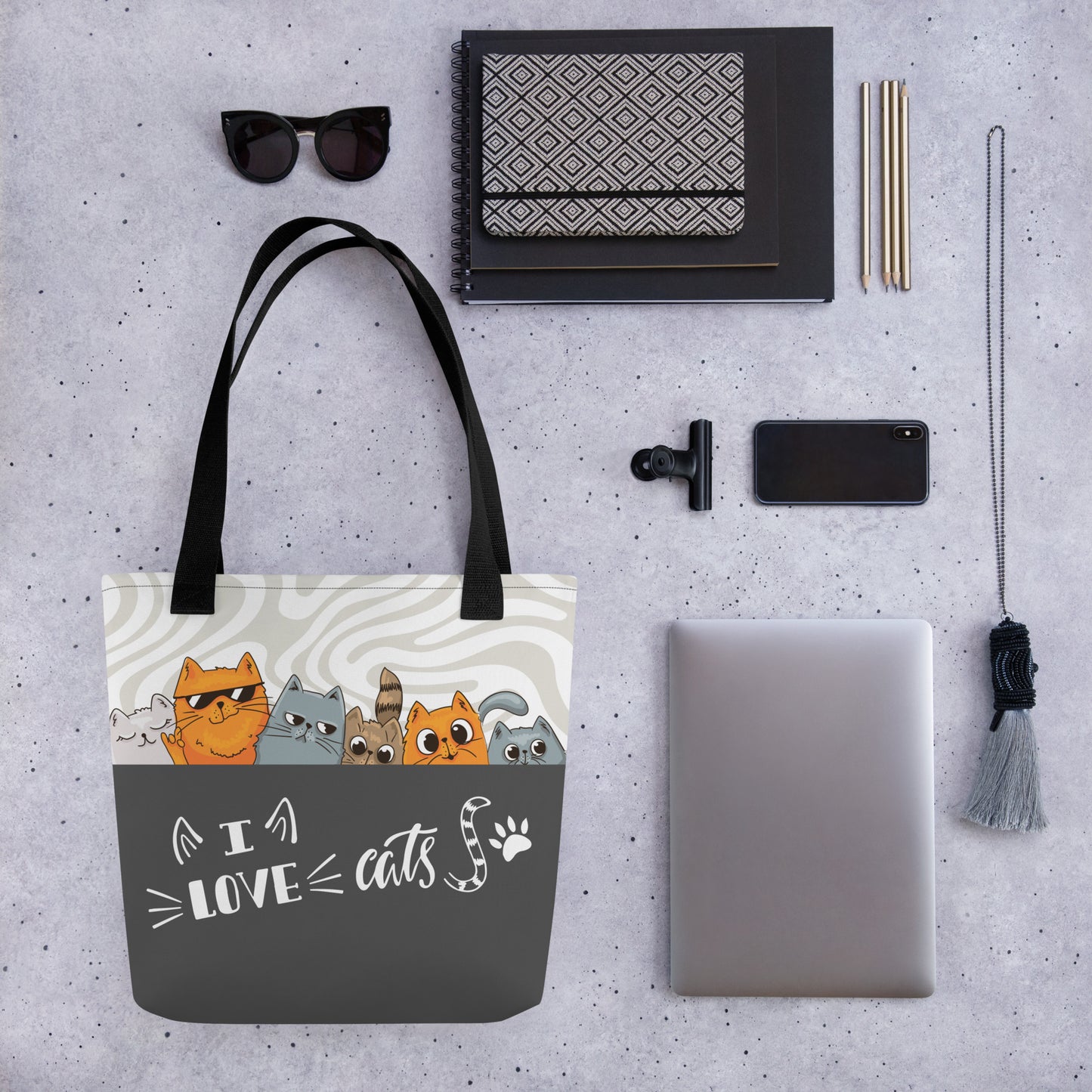 I Love Cats Orange Grey Tote Bag