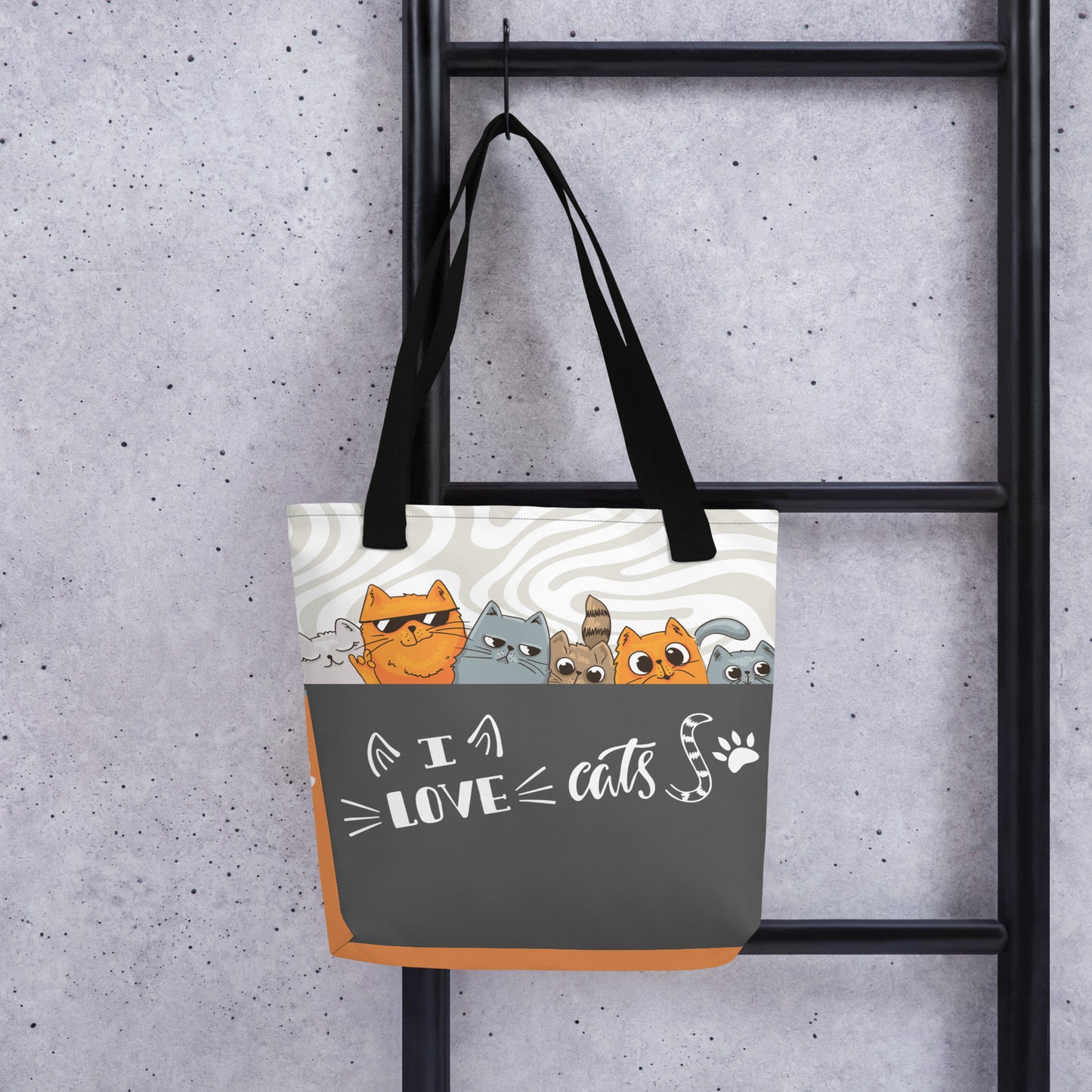 I Love Cats Orange Grey Tote Bag