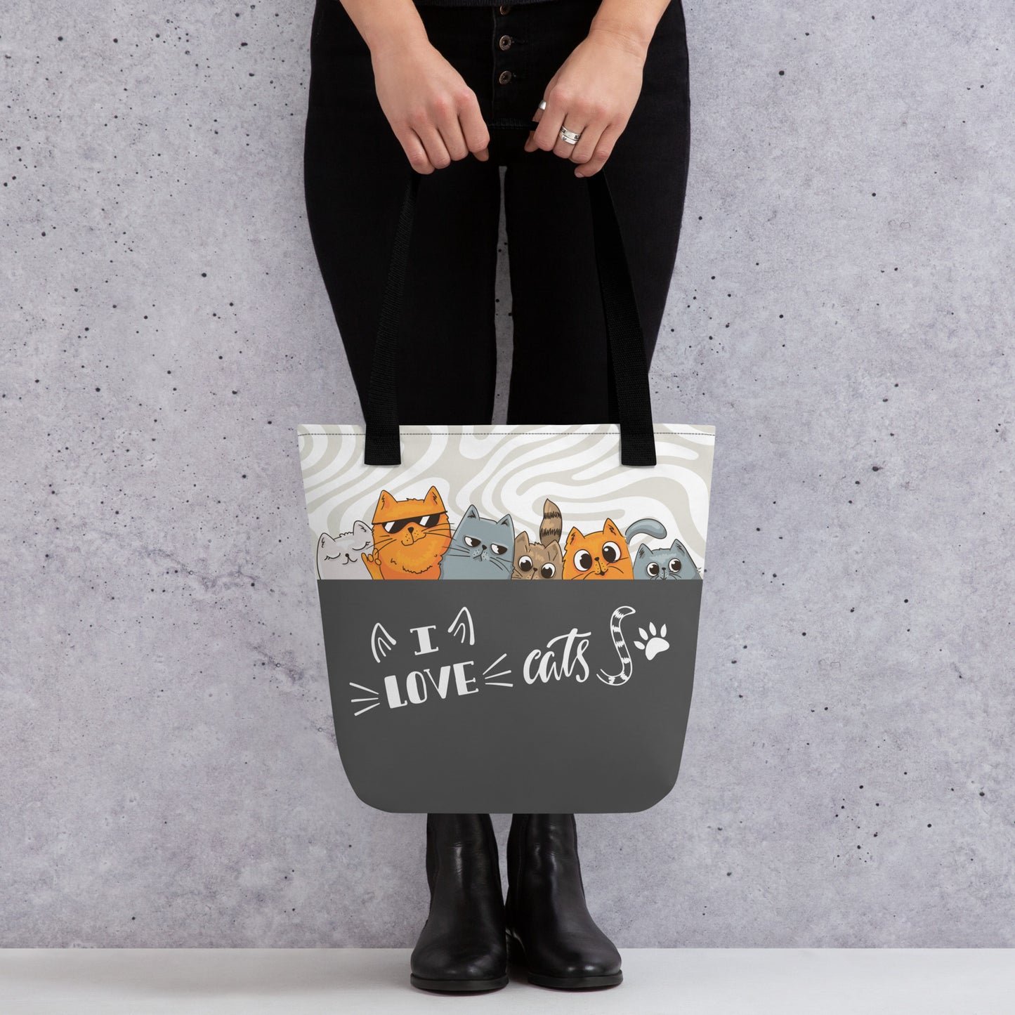 I Love Cats Orange Grey Tote Bag