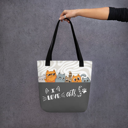 I Love Cats Orange Grey Tote Bag