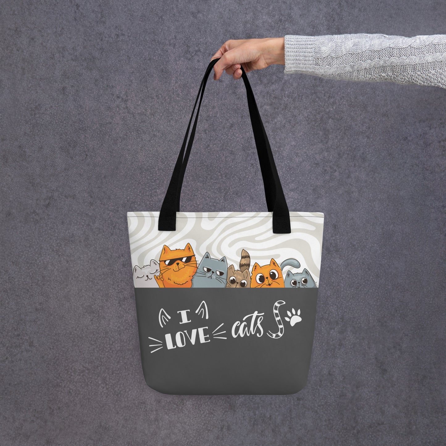 I Love Cats Orange Grey Tote Bag