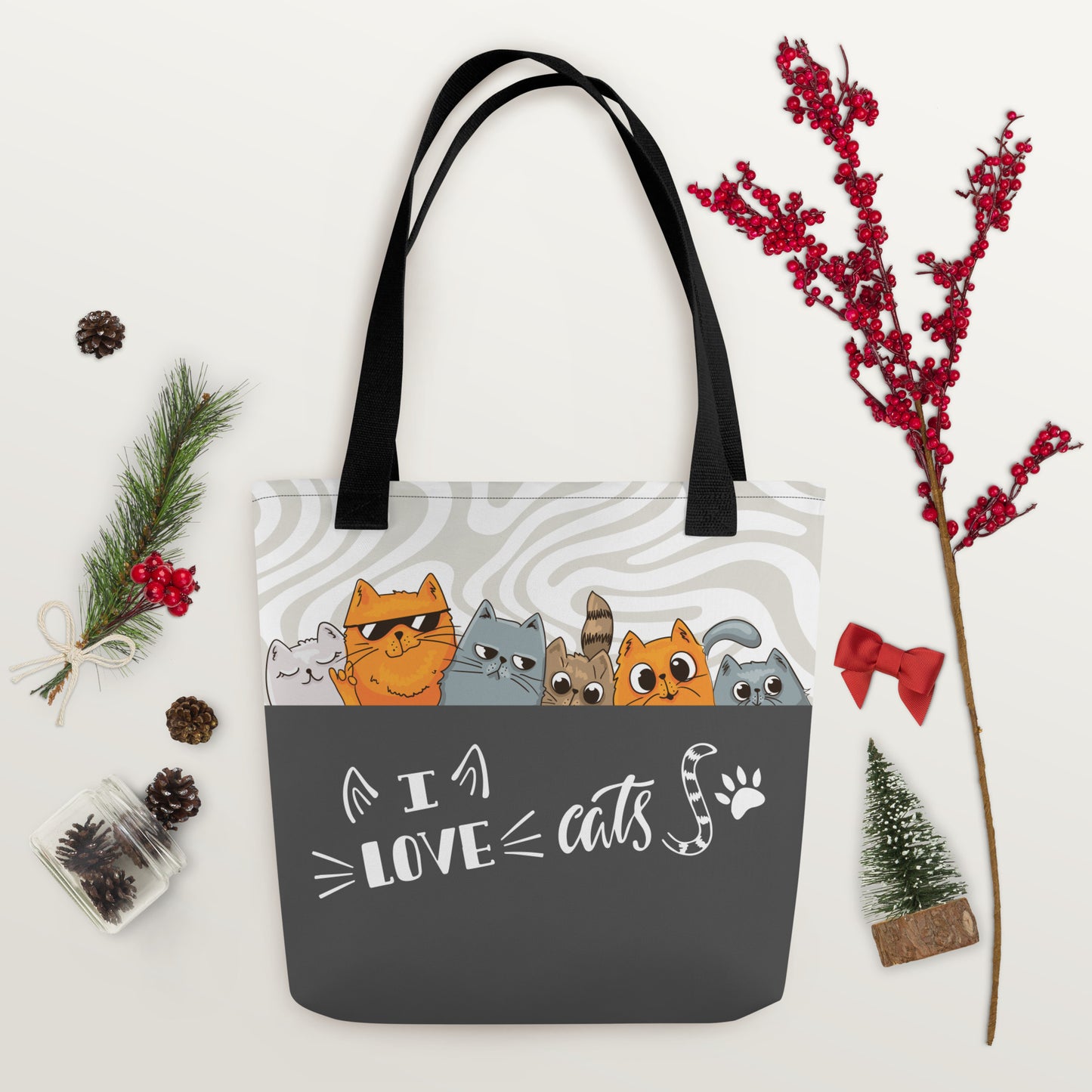 I Love Cats Orange Grey Tote Bag