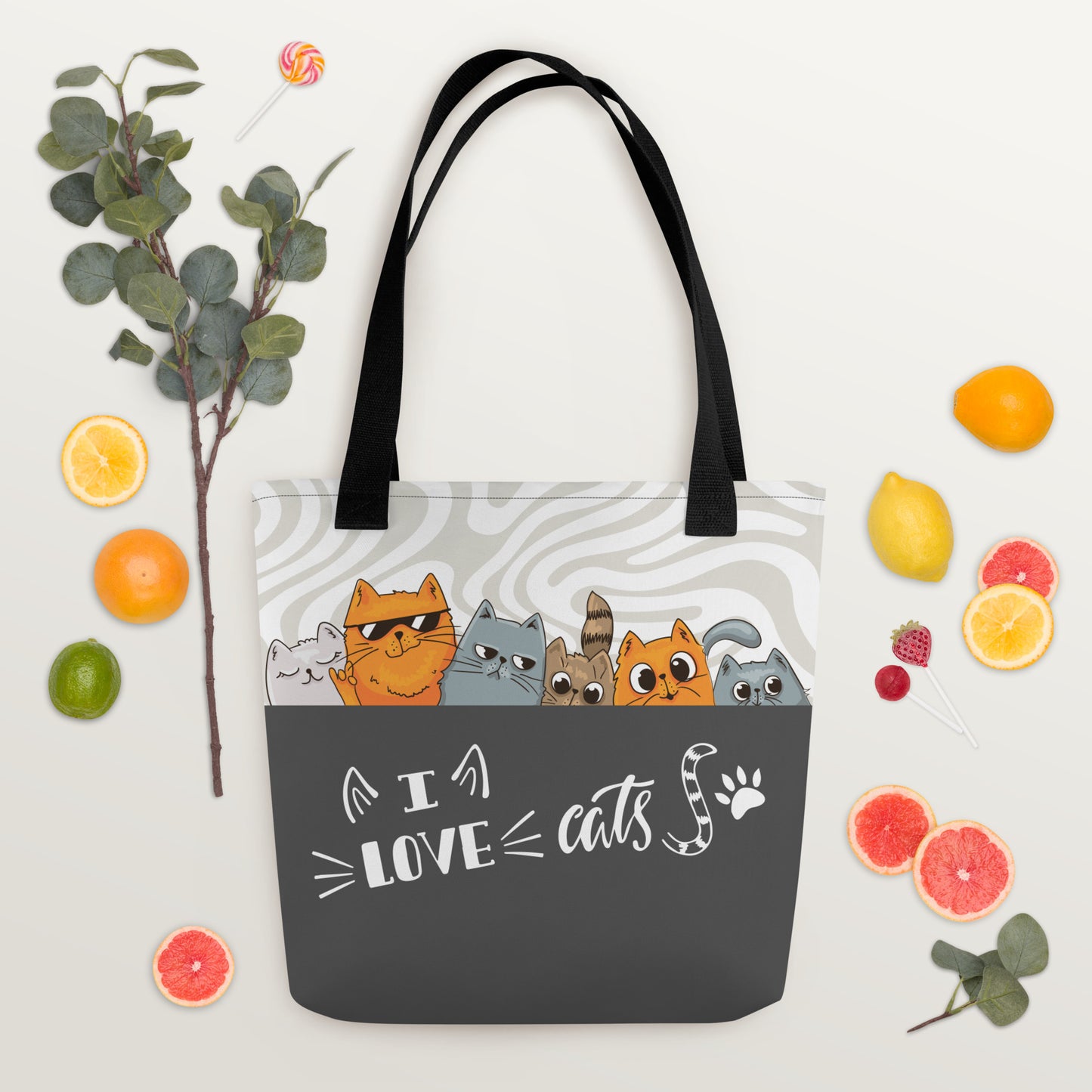 I Love Cats Orange Grey Tote Bag