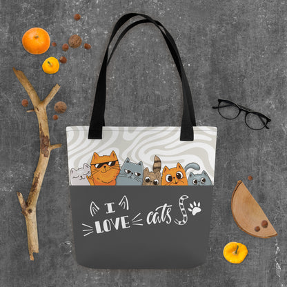 I Love Cats Orange Grey Tote Bag