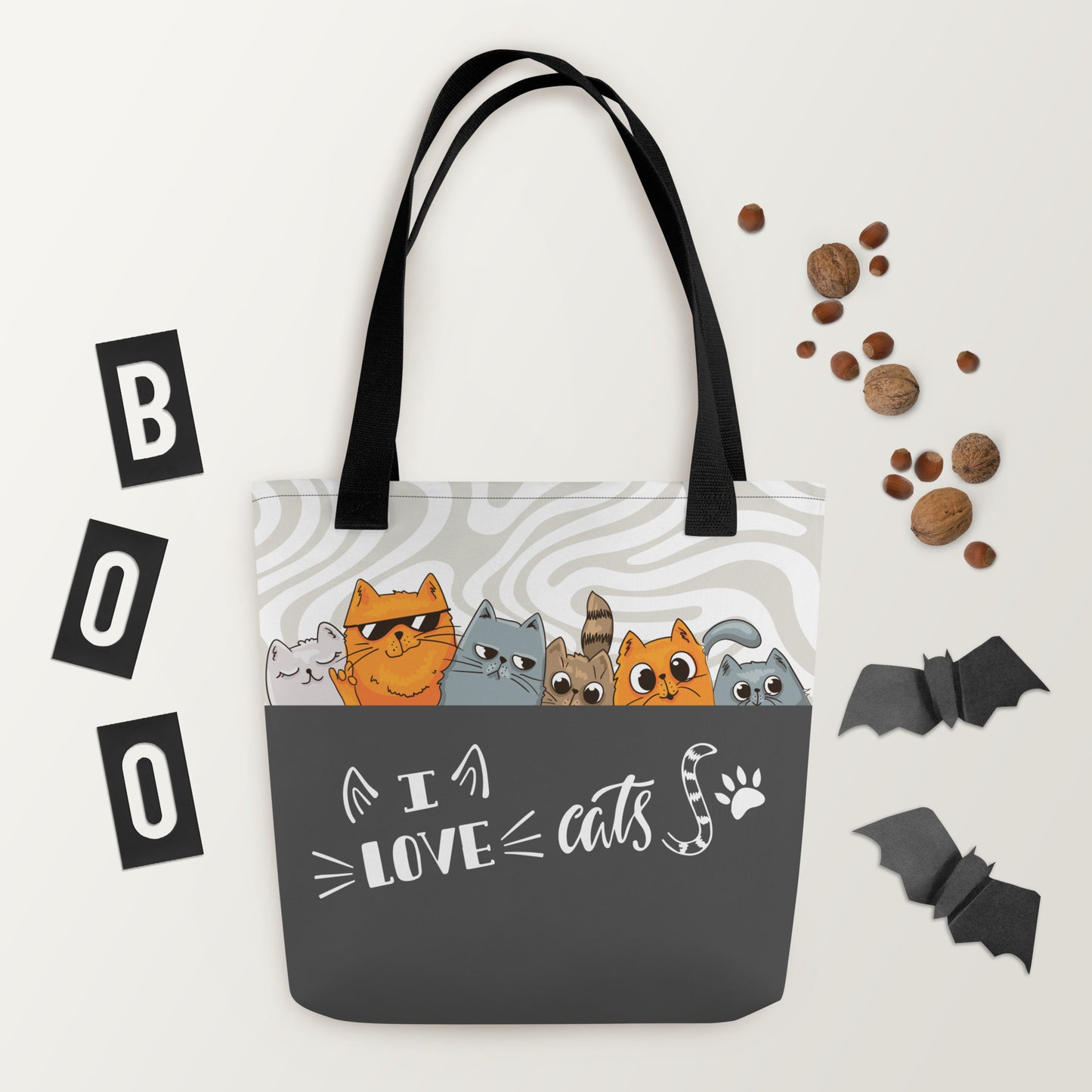 I Love Cats Orange Grey Tote Bag