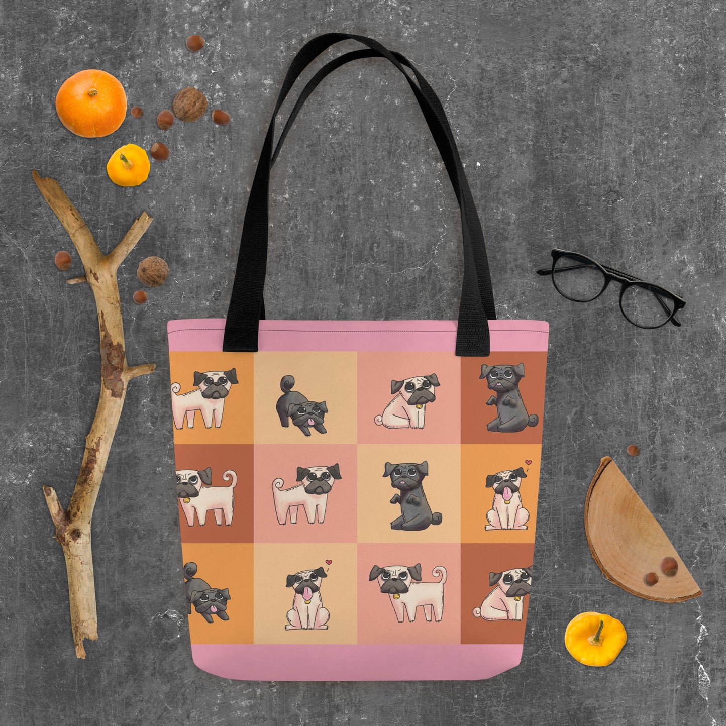 all over print tote bag black 15x15 front