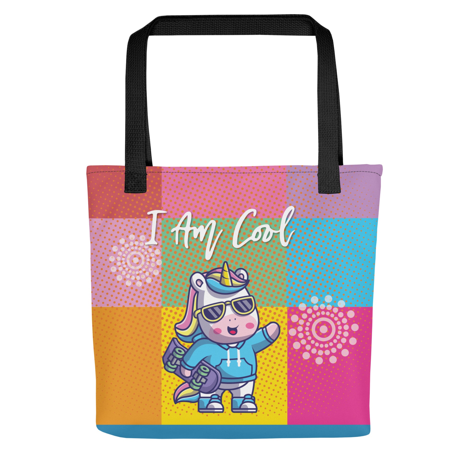 all over print tote bag black 15x15 front