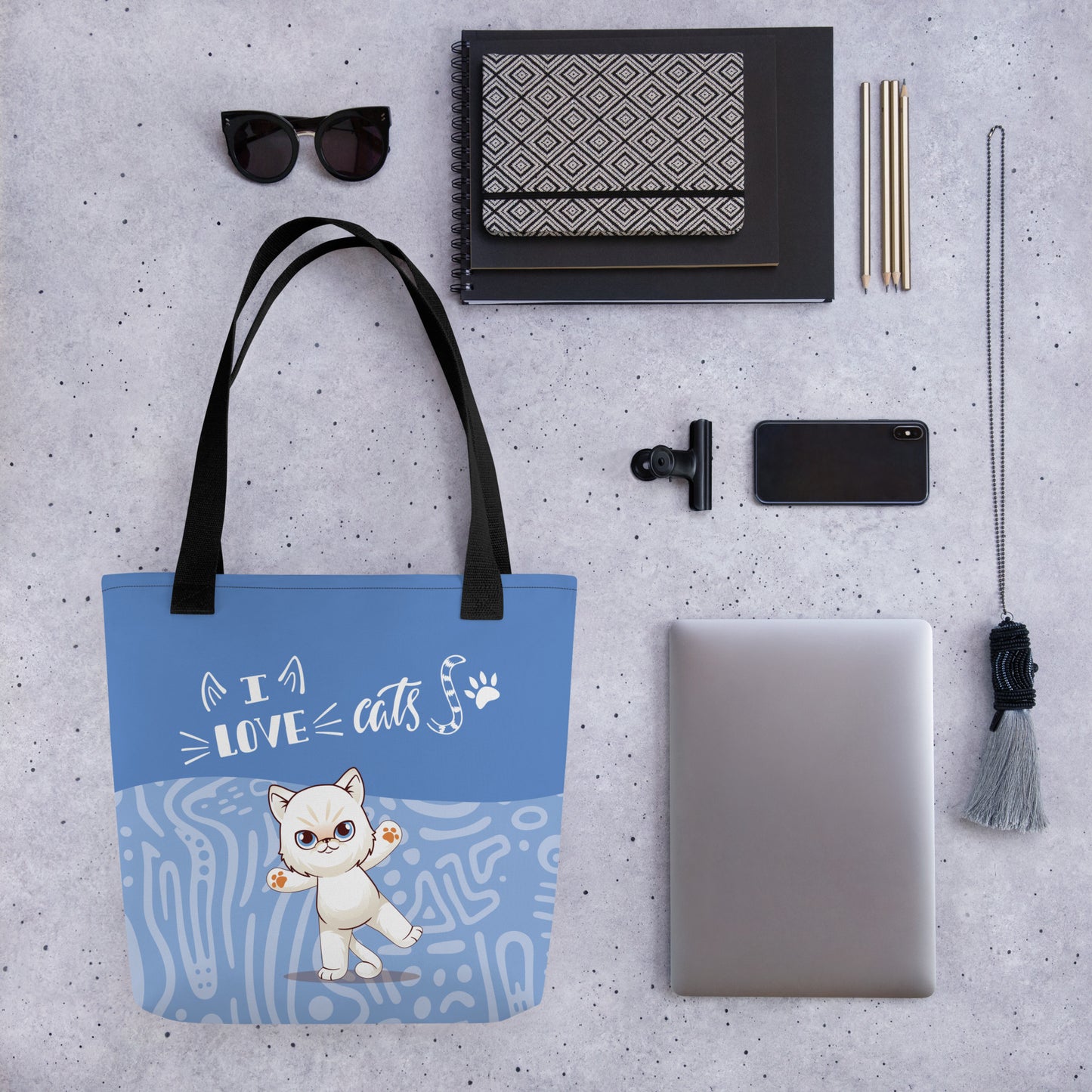 I Love Cats Blue Tote Bag