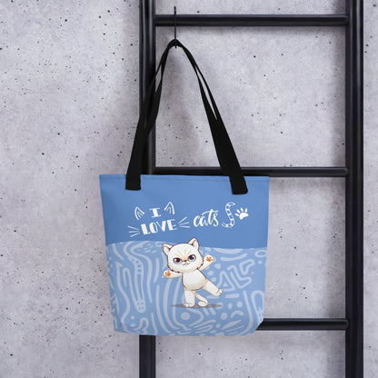 I Love Cats Blue Tote Bag