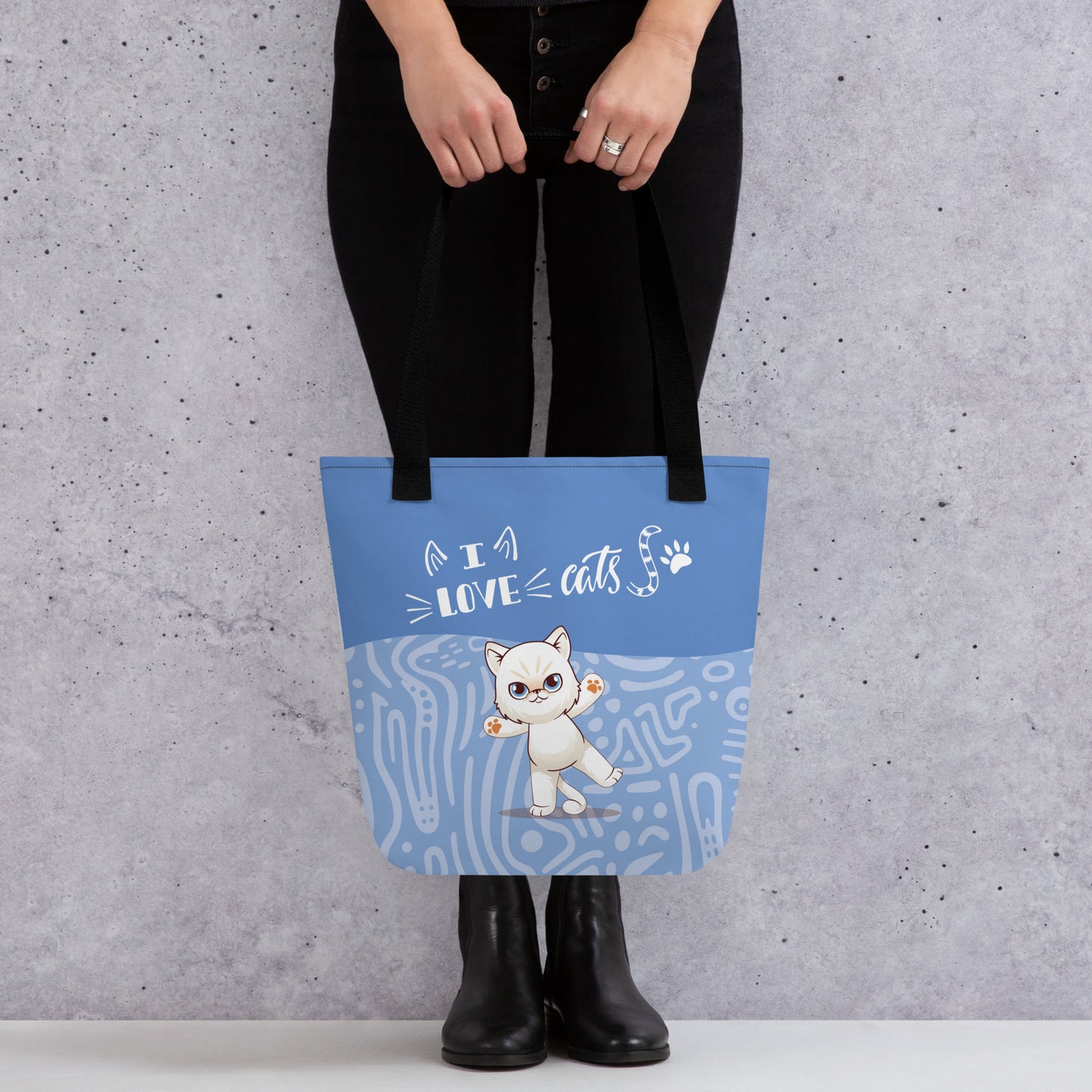 I Love Cats Blue Tote Bag