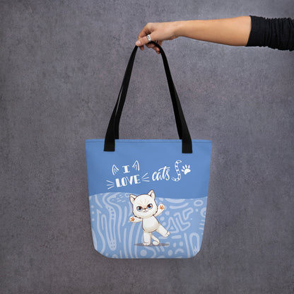 I Love Cats Blue Tote Bag