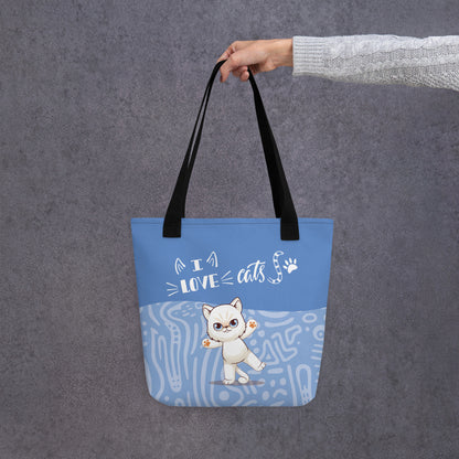 I Love Cats Blue Tote Bag