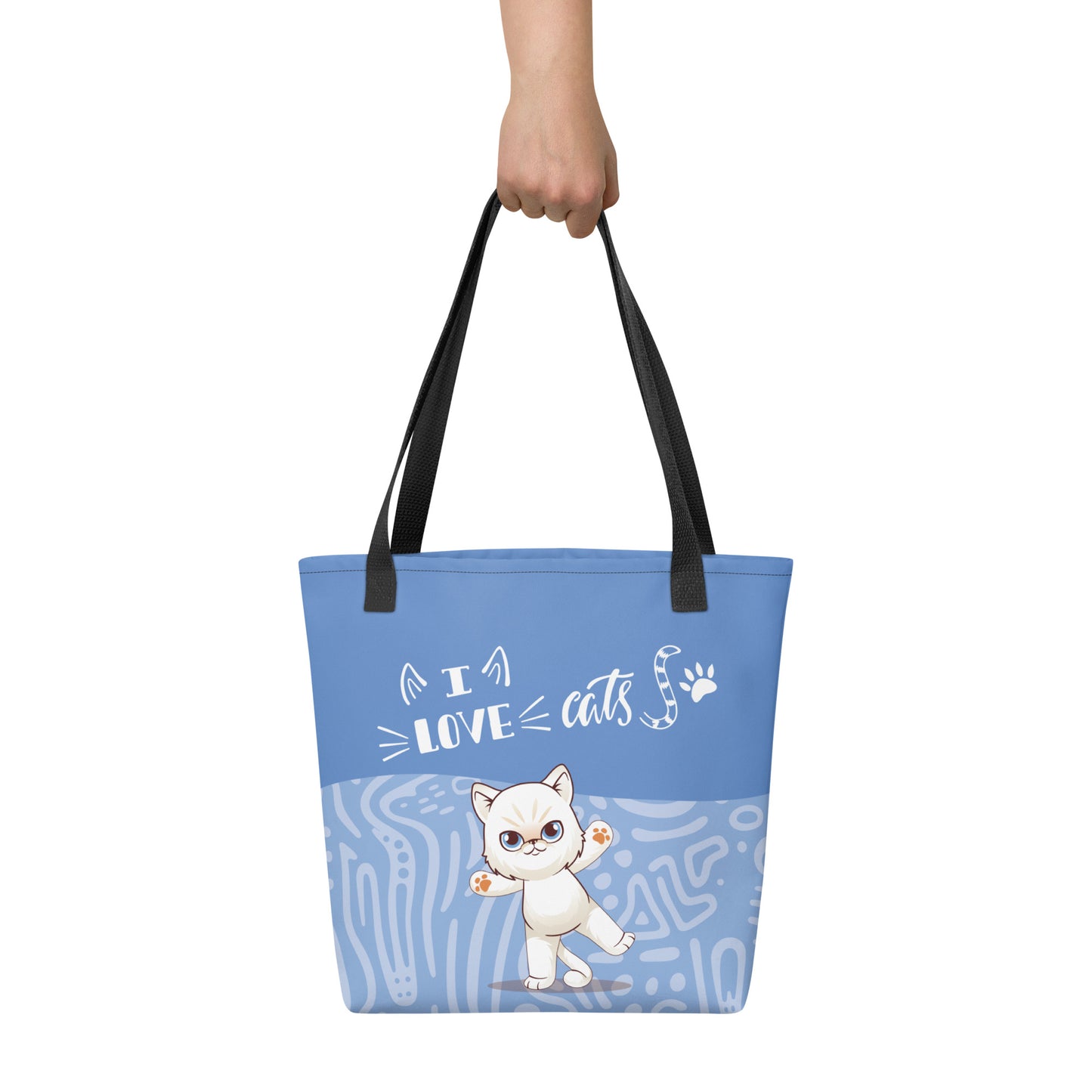 I Love Cats Blue Tote Bag