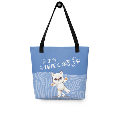 I Love Cats Blue Tote Bag