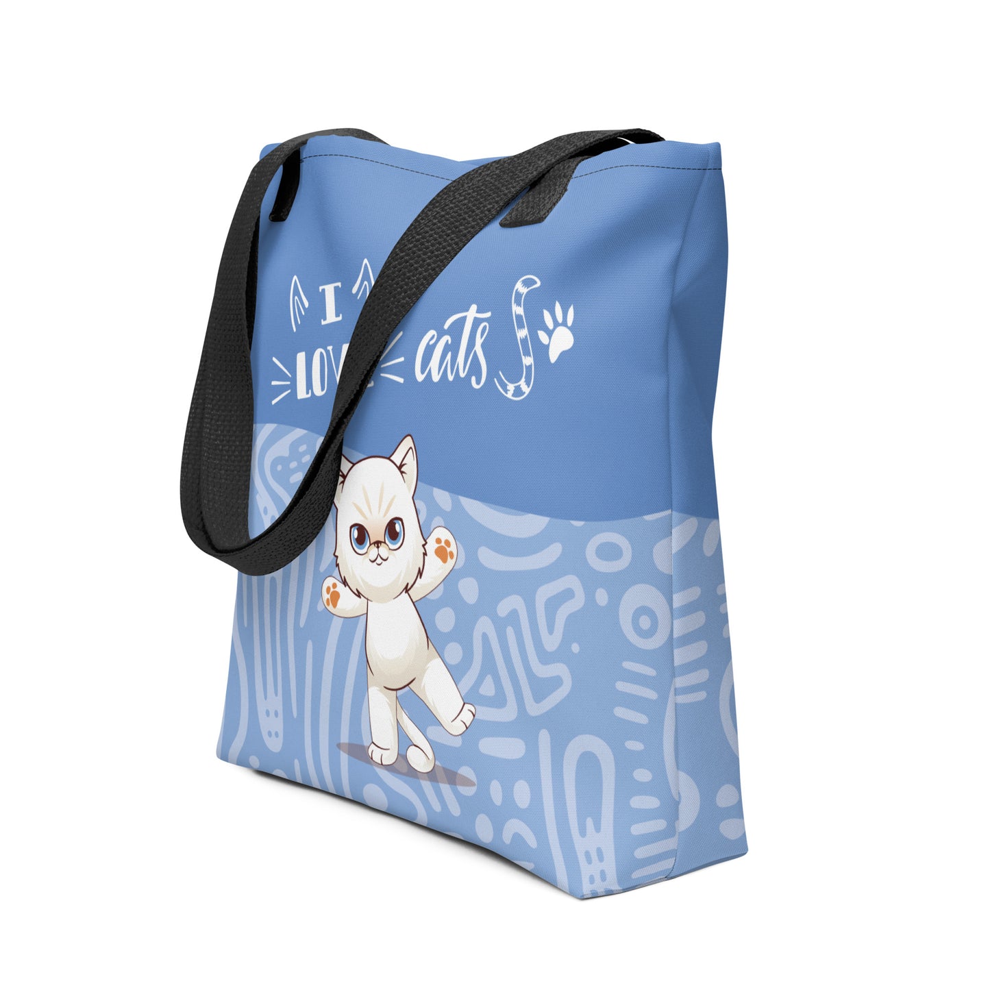 I Love Cats Blue Tote Bag