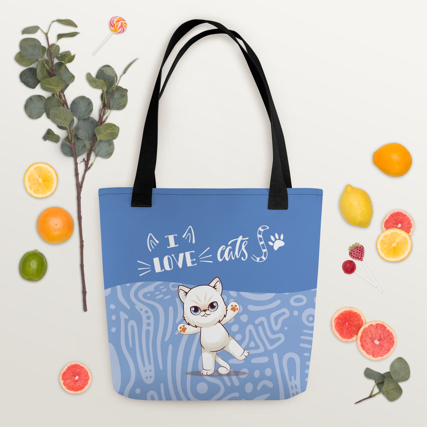 I Love Cats Blue Tote Bag