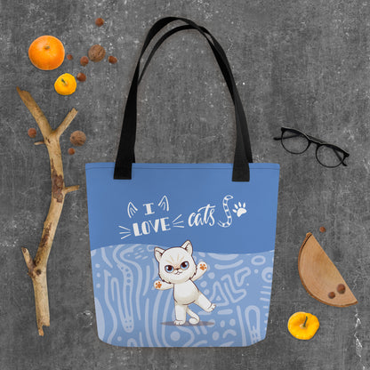 I Love Cats Blue Tote Bag