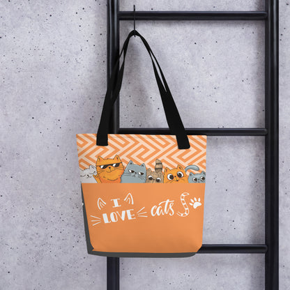 I Love Cats Orange Grey Tote Bag