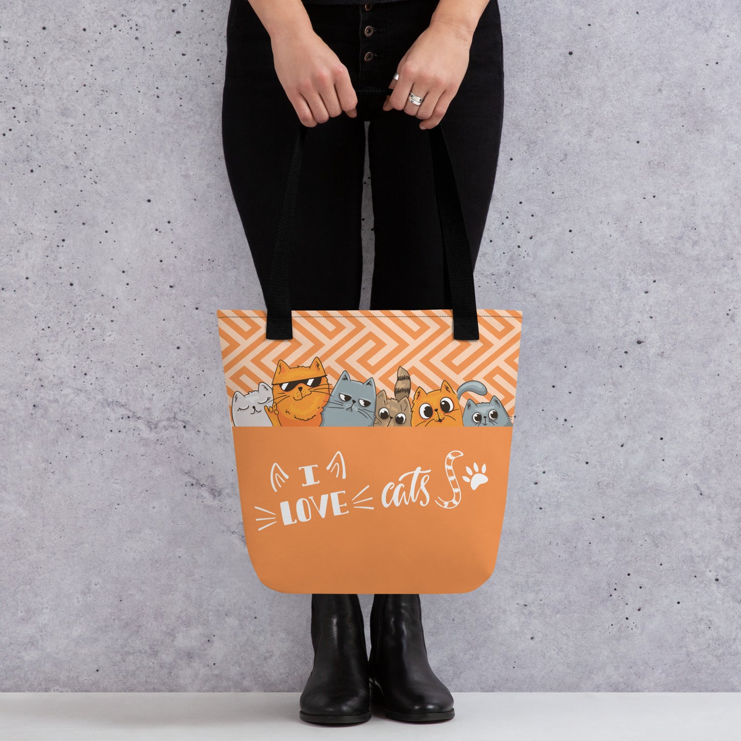 I Love Cats Orange Grey Tote Bag