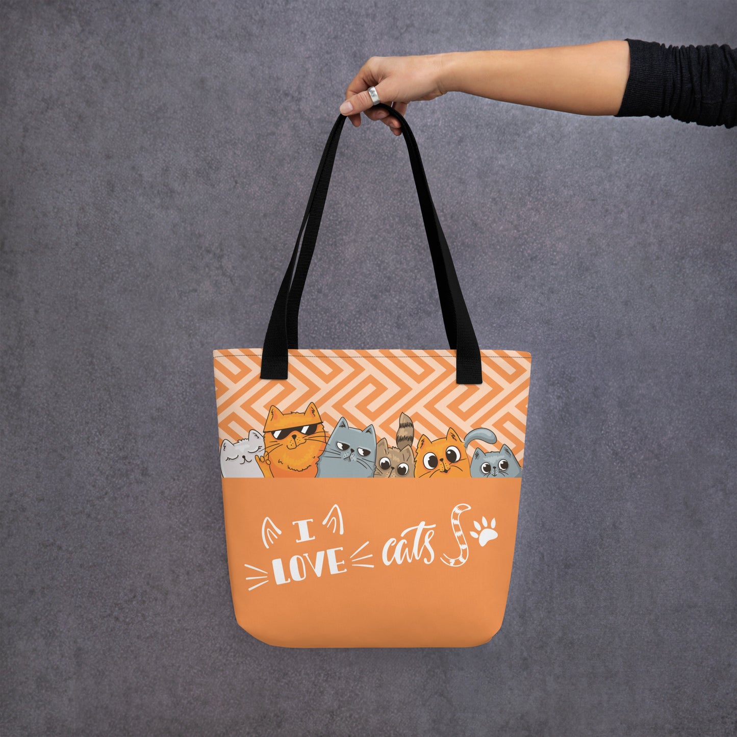 I Love Cats Orange Grey Tote Bag