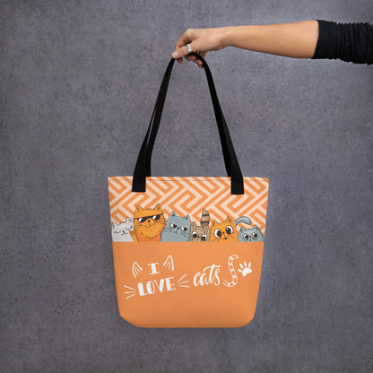 I Love Cats Orange Grey Tote Bag