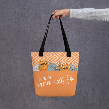 I Love Cats Orange Grey Tote Bag