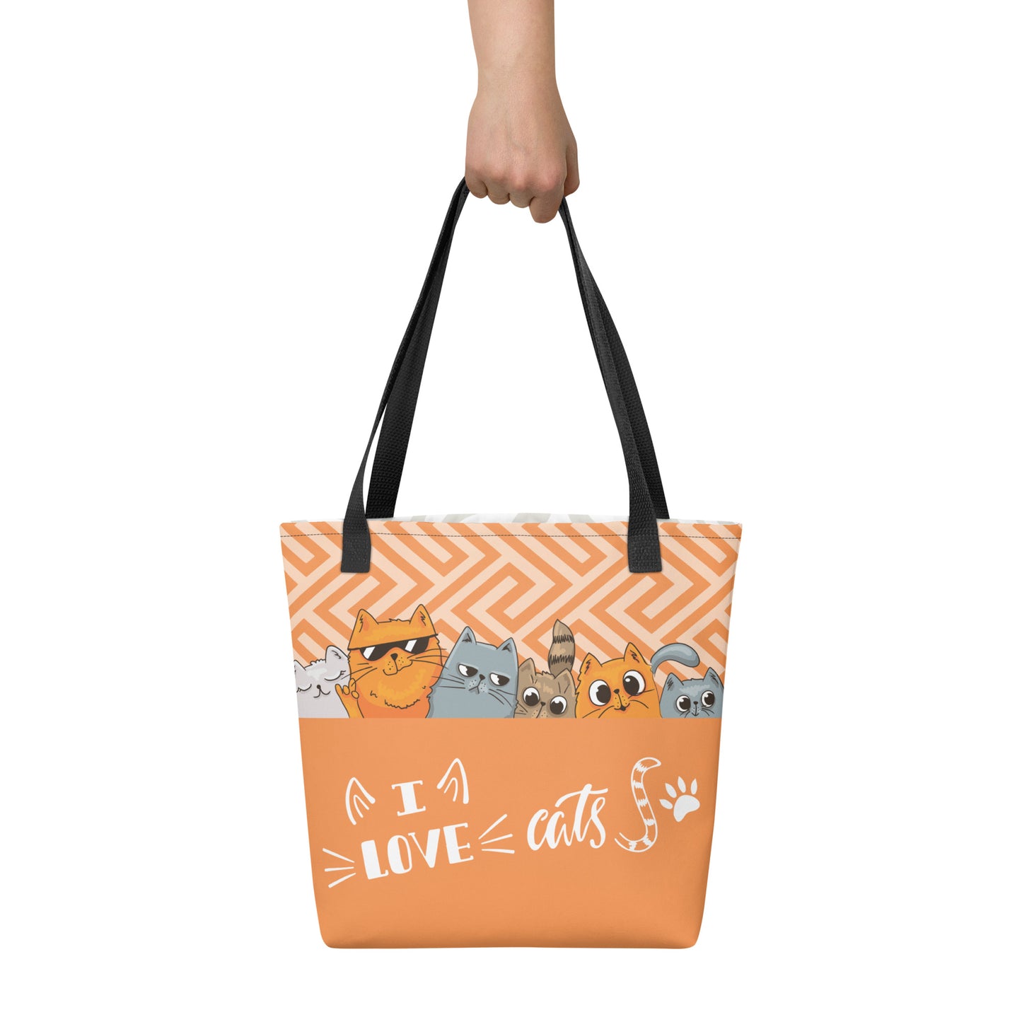 I Love Cats Orange Grey Tote Bag