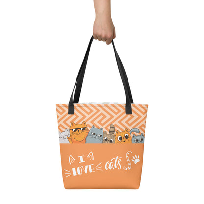 I Love Cats Orange Grey Tote Bag