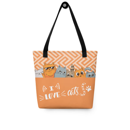 I Love Cats Orange Grey Tote Bag