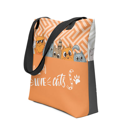 I Love Cats Orange Grey Tote Bag