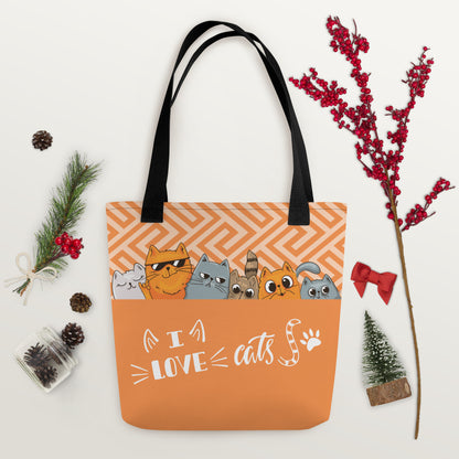 I Love Cats Orange Grey Tote Bag