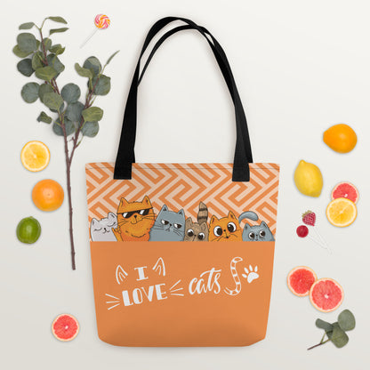 I Love Cats Orange Grey Tote Bag