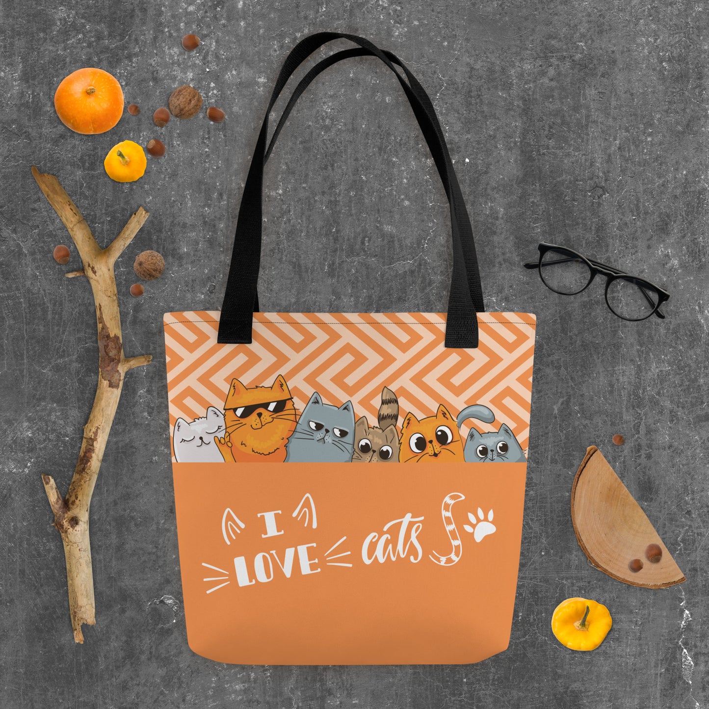 I Love Cats Orange Grey Tote Bag