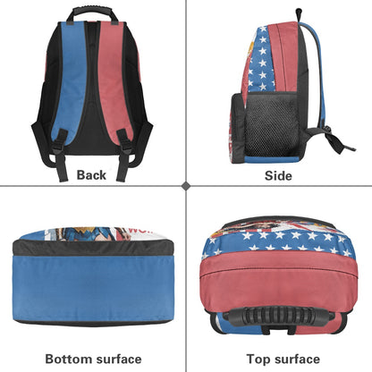 Patriotic Warrior Print Backpack with Bold Design – 17-Inch School Bag