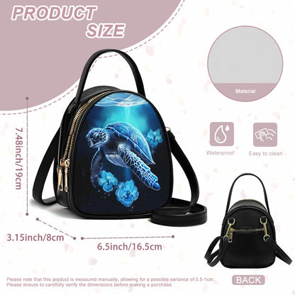 Ocean Turtle Design Elegant Double-Layer Women’s Leather Square Bag