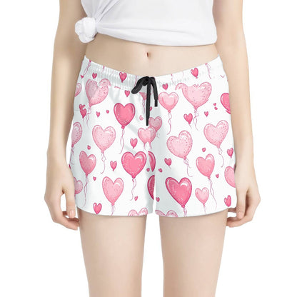 Pink Heart Balloon Print Women’s Shorts