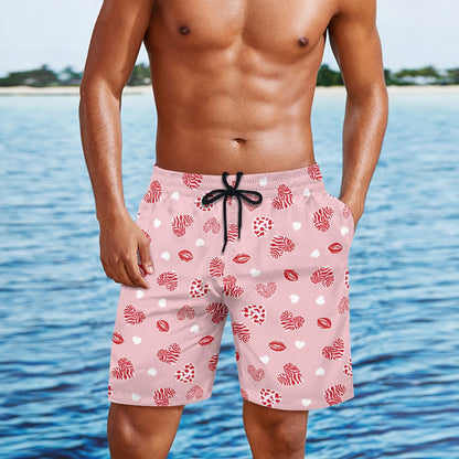 Men's Lip and Heart Print Swim Shorts