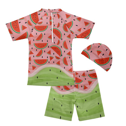 Watermelon Print Boys' Three-Piece Swimsuit Set