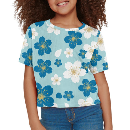 Blue Blossom Crop Top - Girls Exposed Navel T-Shirt