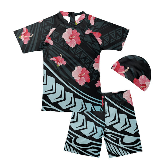 Tropical Hibiscus Boys' Three-Piece Swimsuit Set