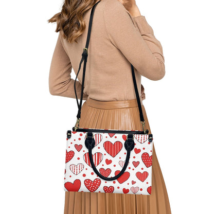 Red Patchwork Heart PU Handbag