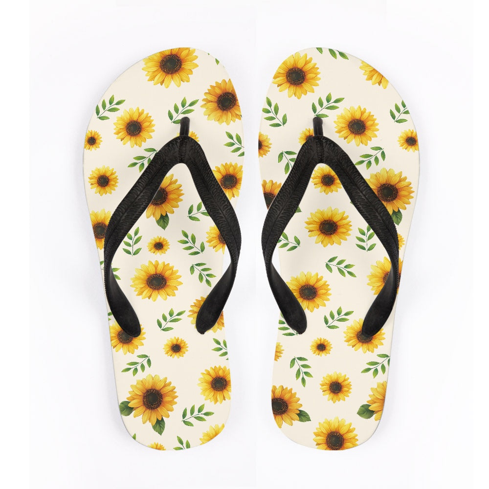 Sunflower Print Flip Flops