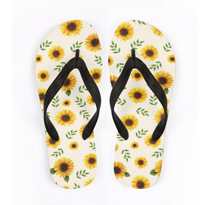 Sunflower Print Flip Flops