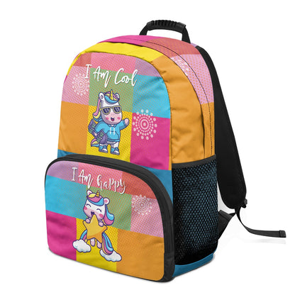 Colorful Cartoon Unicorn Print Backpack – 17-Inch School Bag