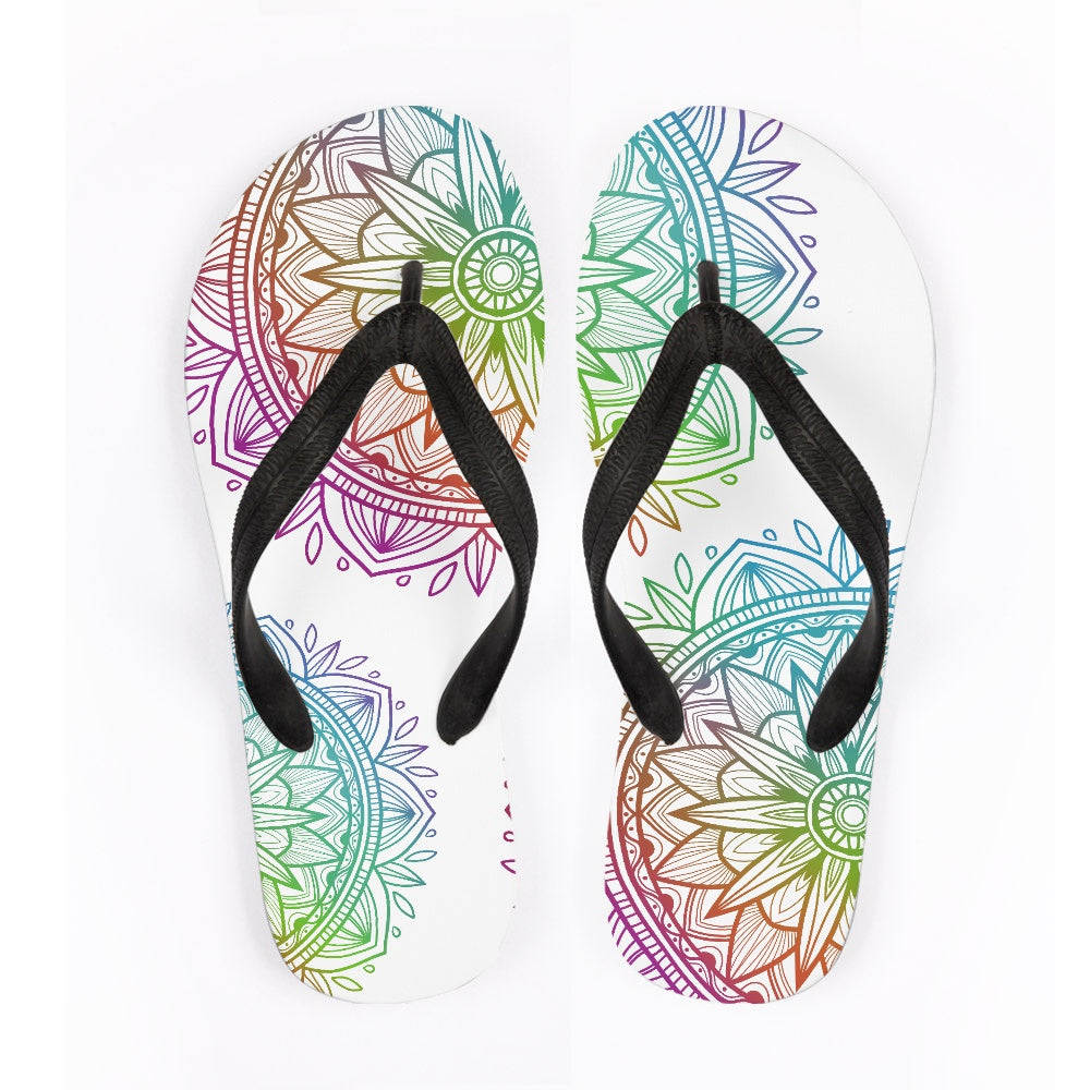 Rainbow Mandala Flip Flops