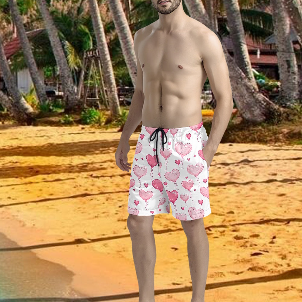 Men's Pink Heart Balloon Swim Shorts