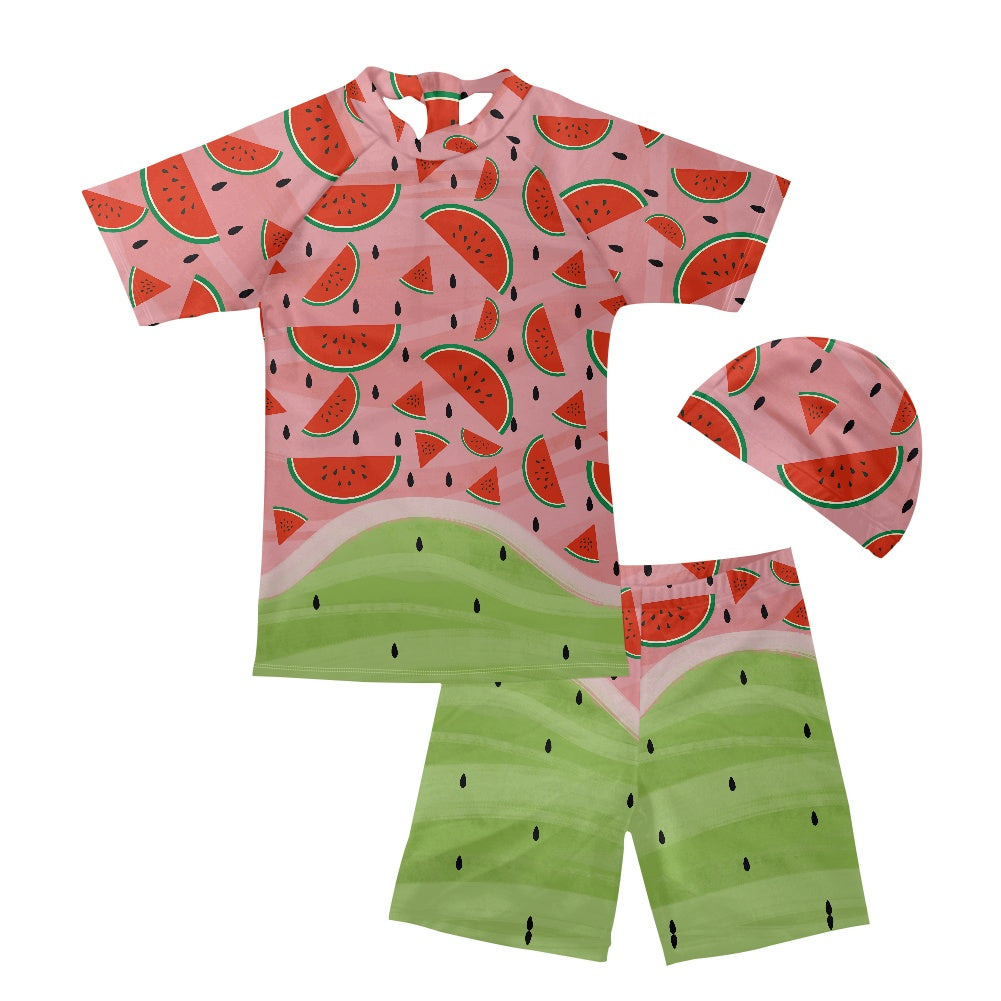 Watermelon Print Boys' Three-Piece Swimsuit Set