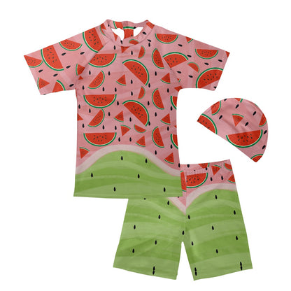 Watermelon Print Boys' Three-Piece Swimsuit Set