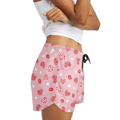 Pink Heart & Kiss Print Women’s Shorts